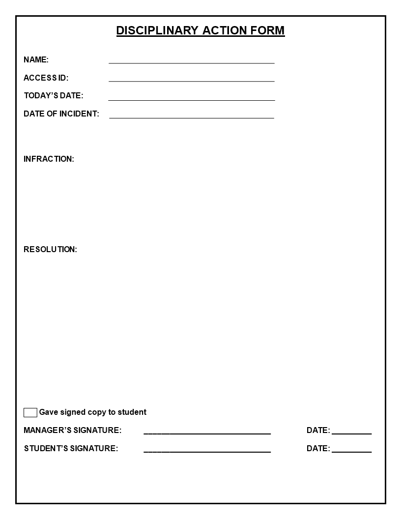 Blank Disciplinary Action Form Templates At Allbusinesstemplates