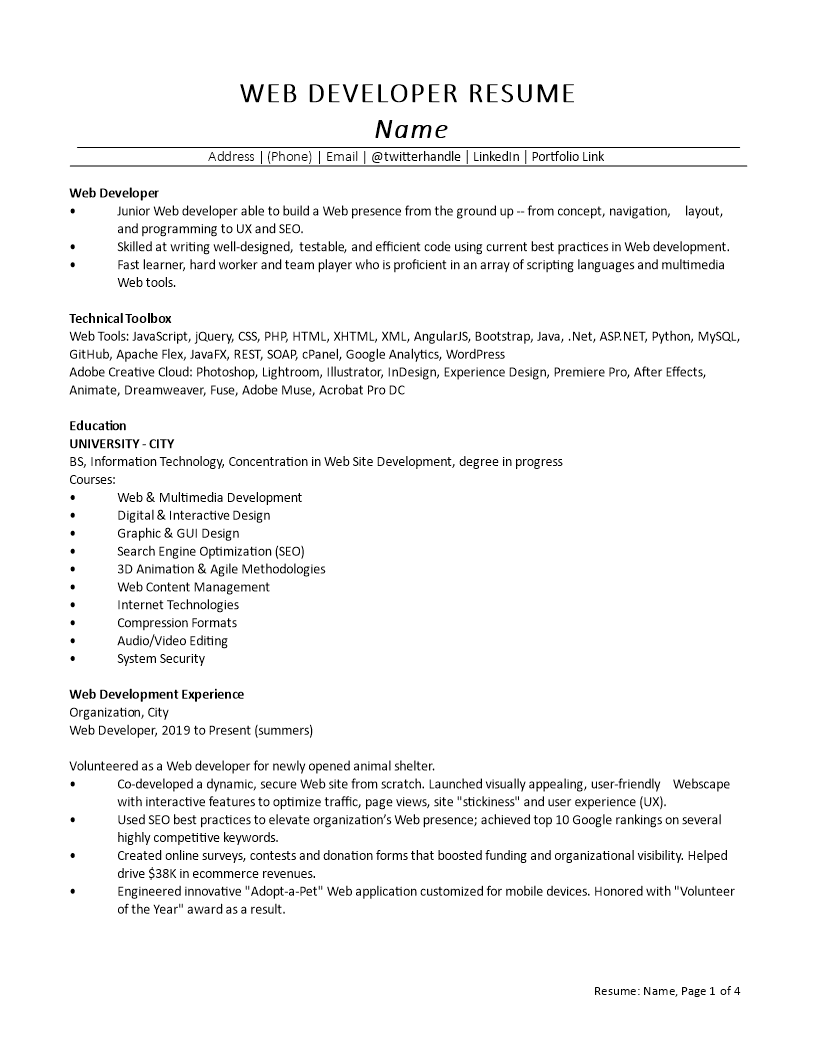 IT Job Resume Format | Templates at allbusinesstemplates.com