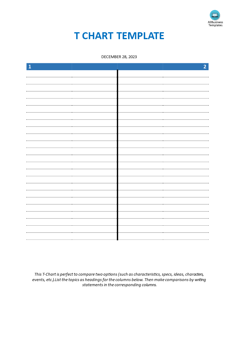 Kostenloses Blank T Chart Template