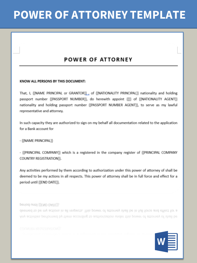 Power Of Attorney for Opening Bank Account | Templates at