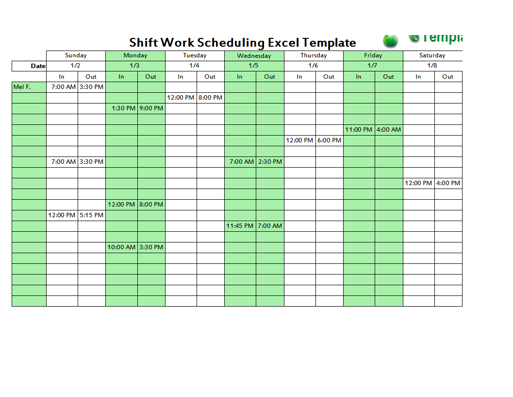 Dupont Schedule spreadsheet Templates at