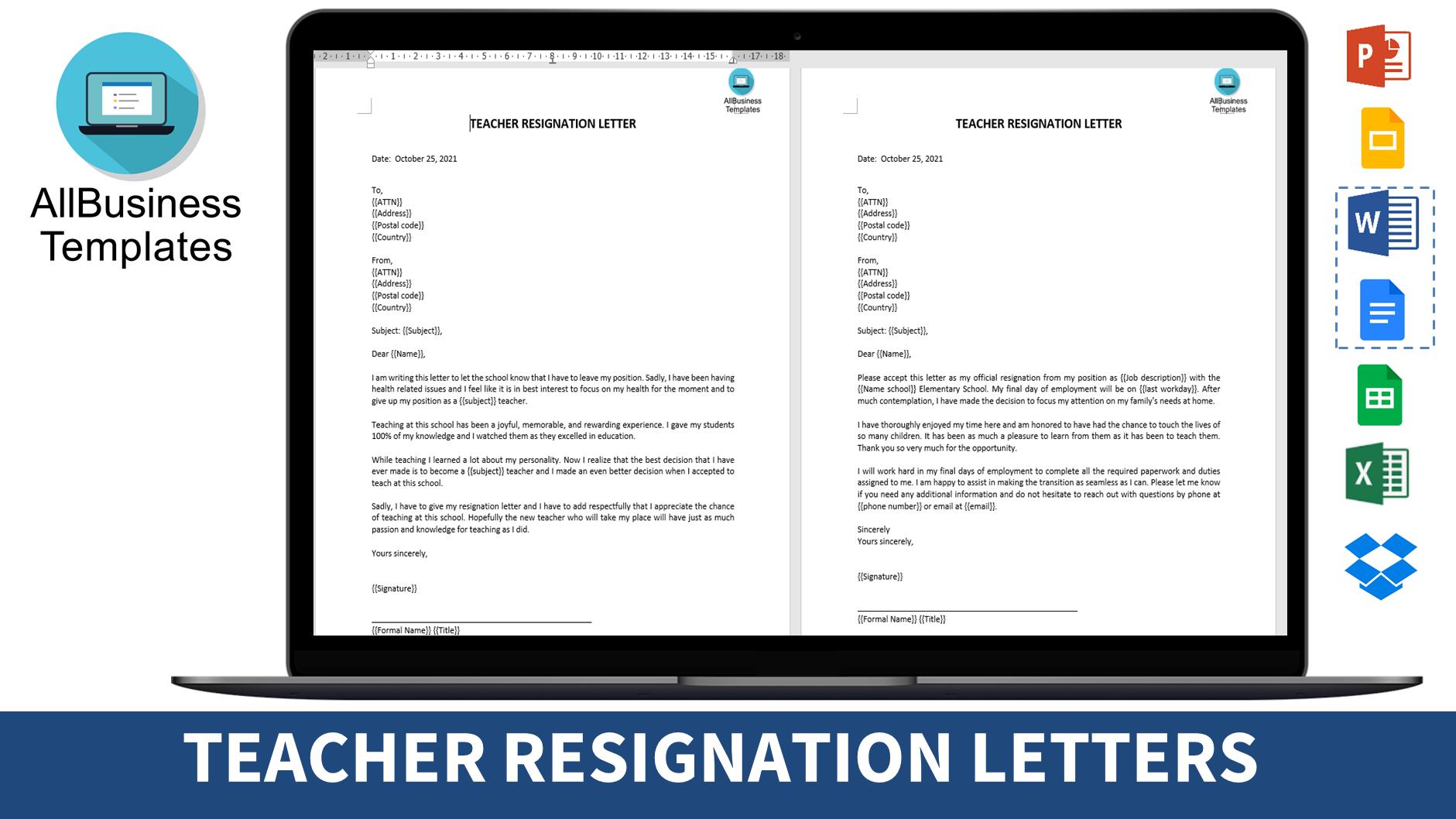 letter of resignation teacher template