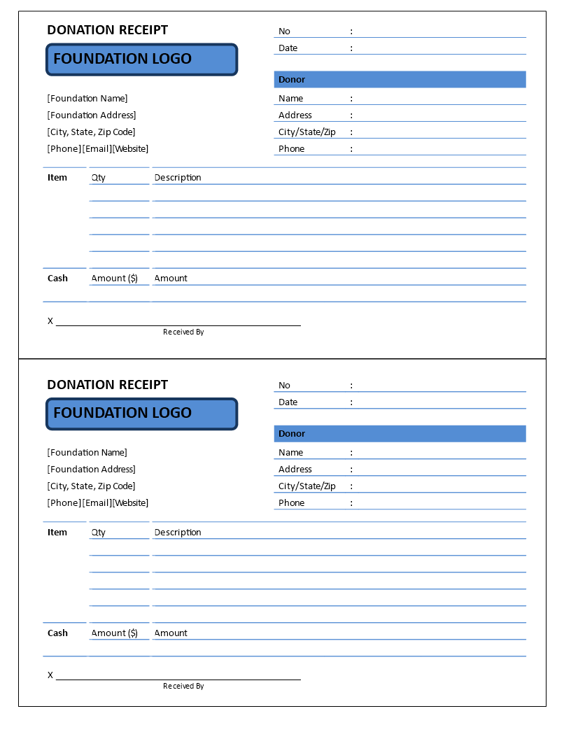 Donation Receipt Cash And Items Templates At Allbusinesstemplates