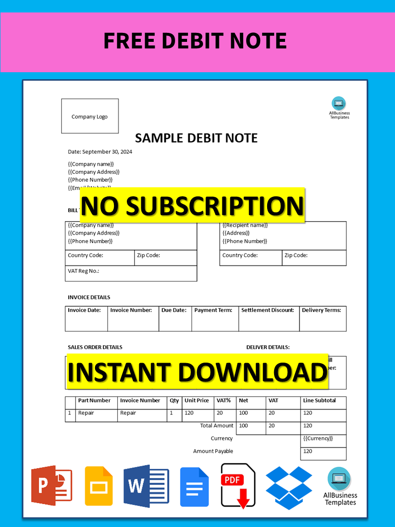 free debit note voorbeeld afbeelding 