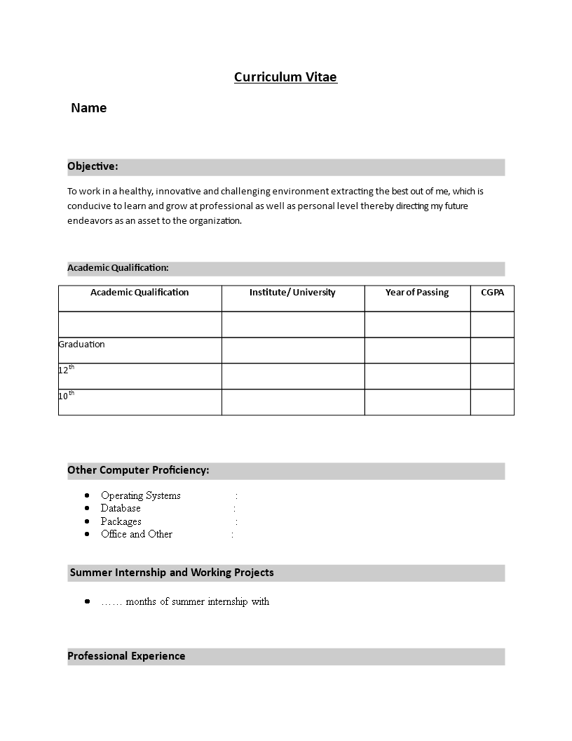 simple resume format in word for freshers