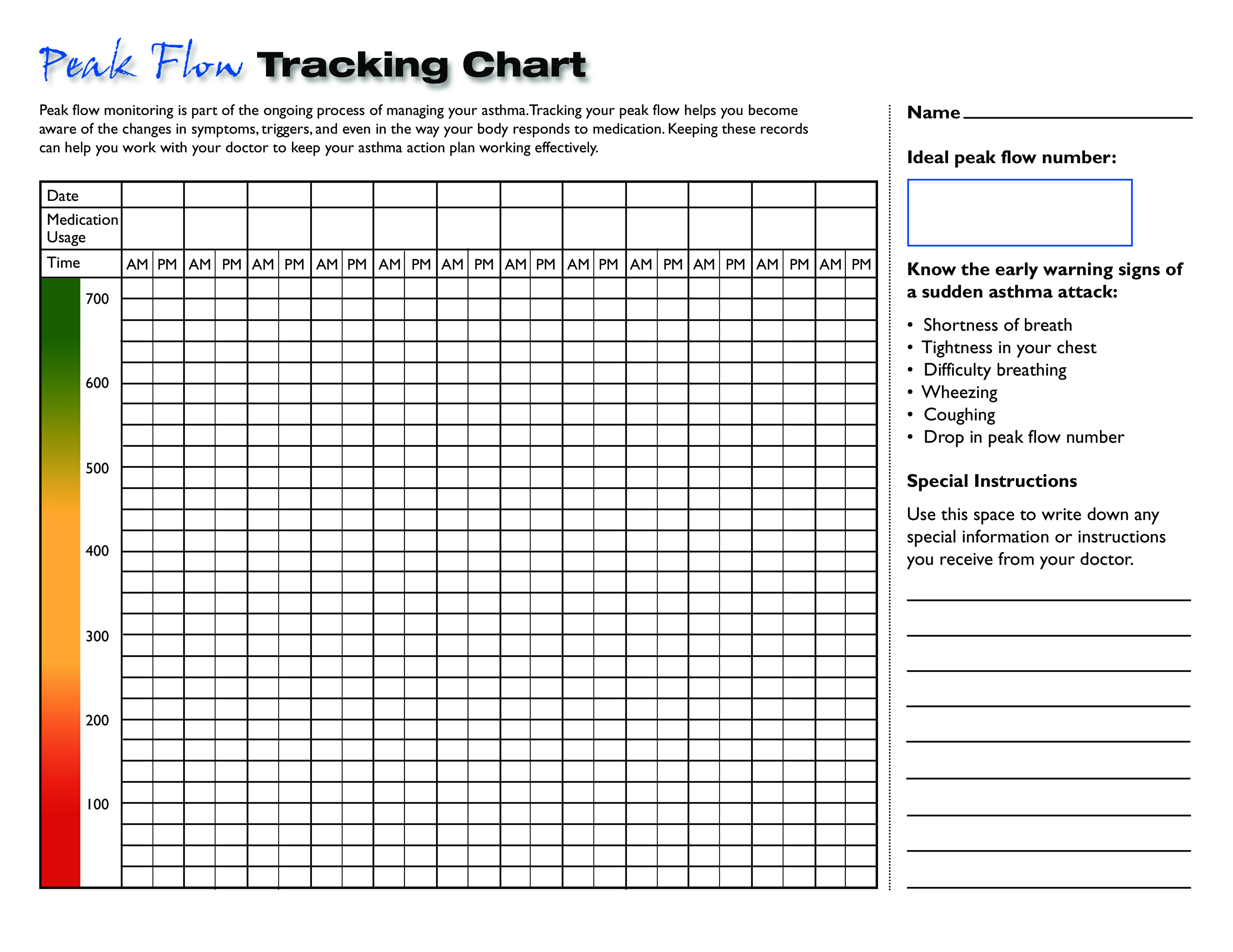 Template Printable Peak Flow Chart Printable Templates