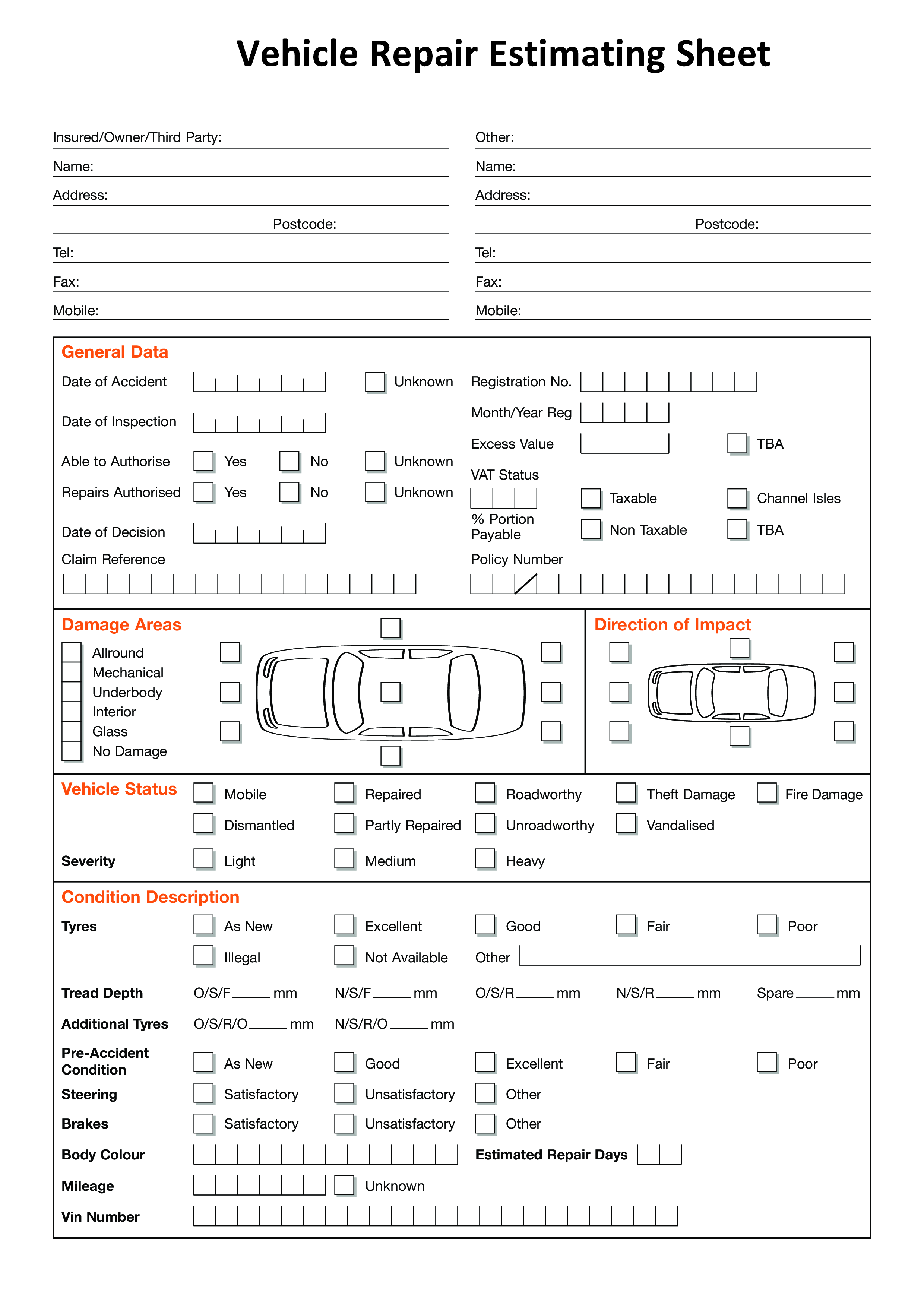 Free Printable Auto Repair Estimate Form