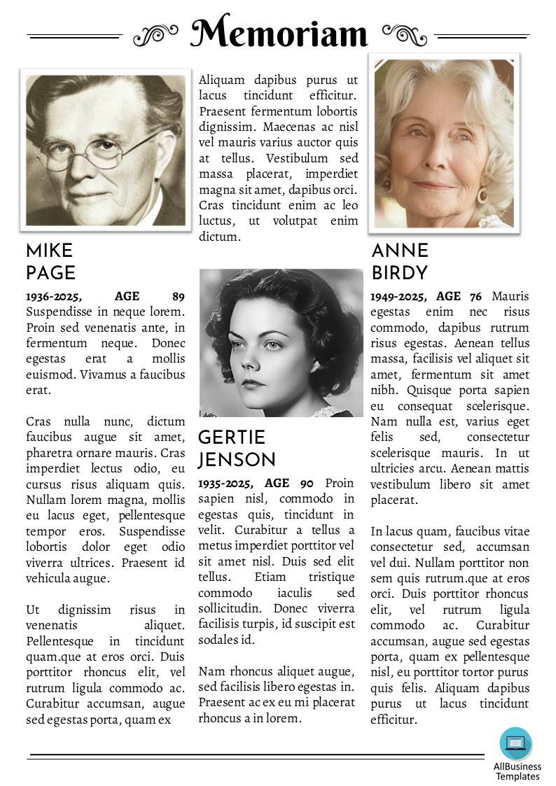 newspaper obituary sample template