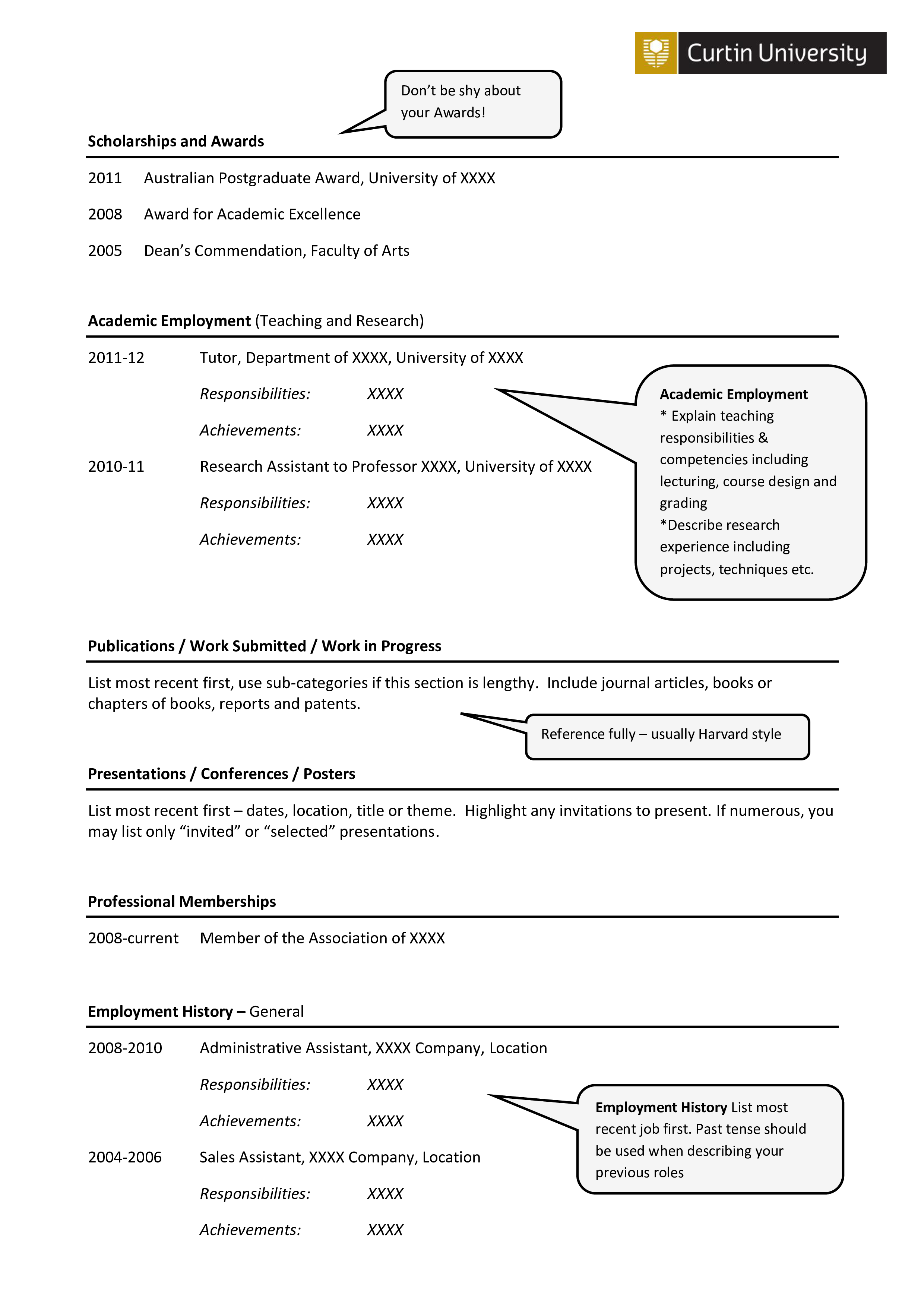 Kostenloses Academic Curriculum Vitae Format