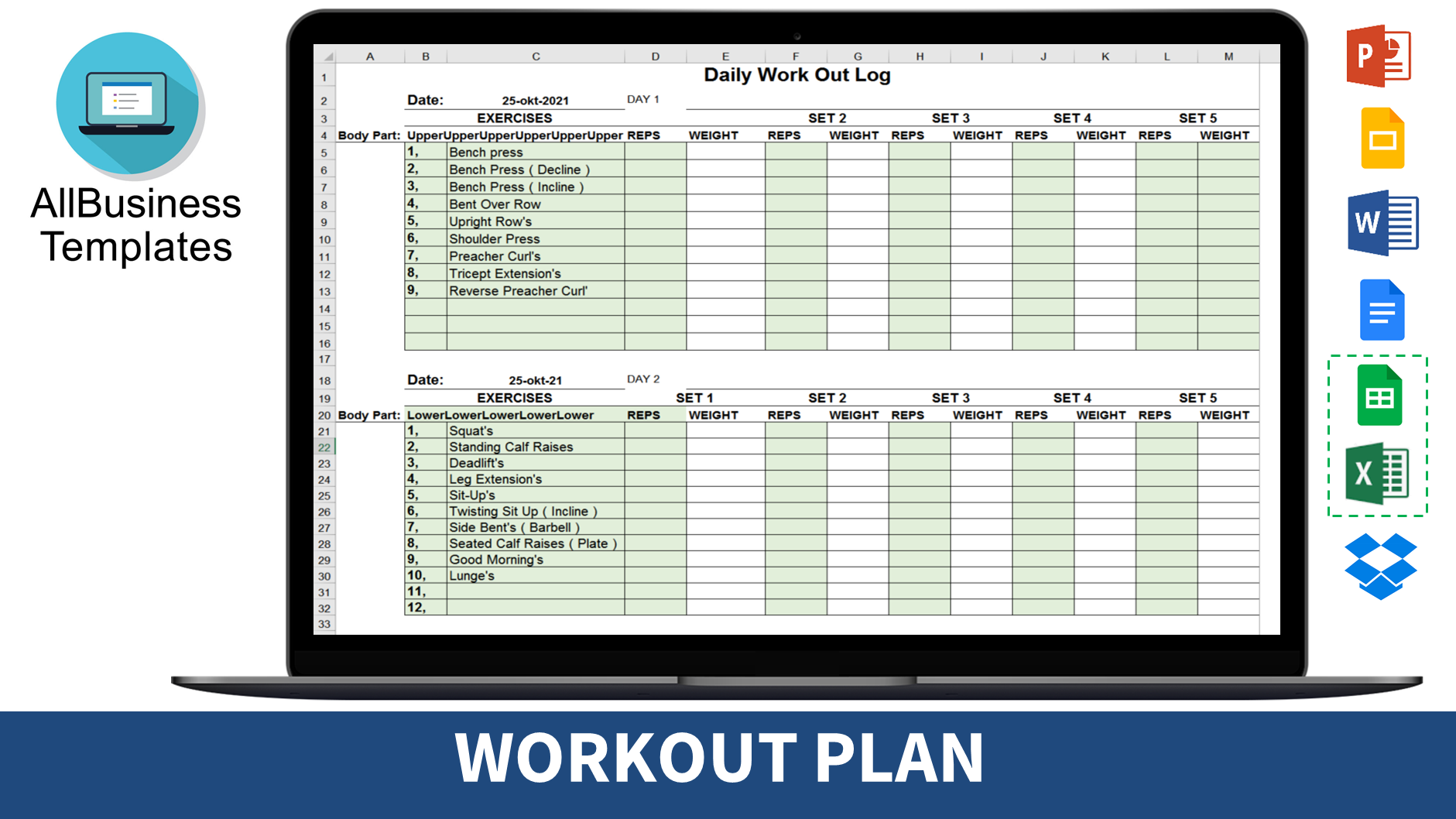 Gratis Workout Template Example