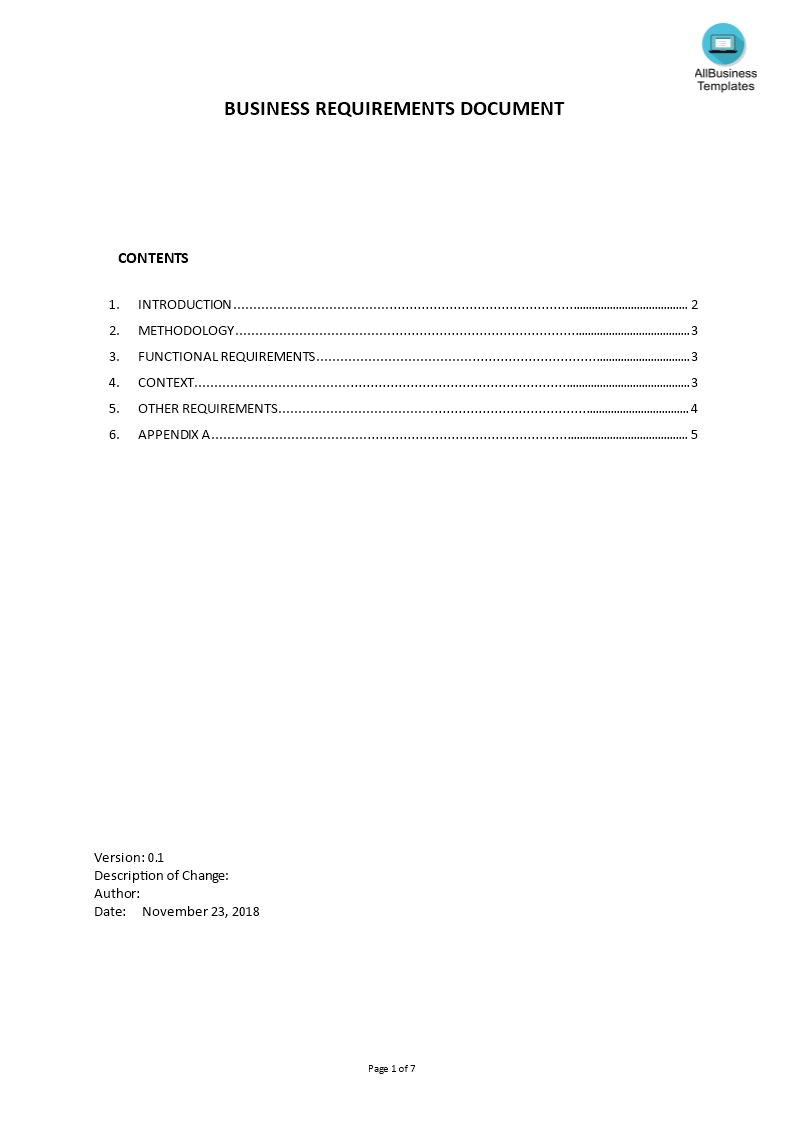 business requirements document template voorbeeld afbeelding 