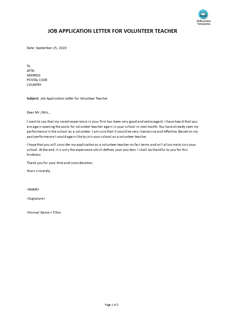 school volunteer letter