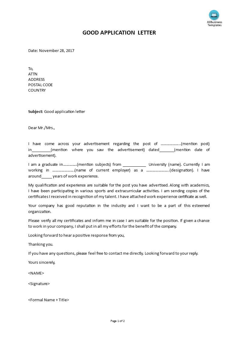 good application letter voorbeeld afbeelding 