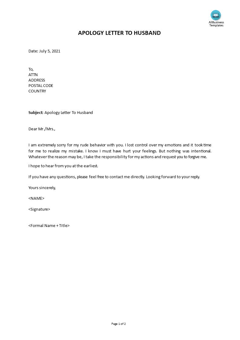 apology letter for rude behavior to husband modèles