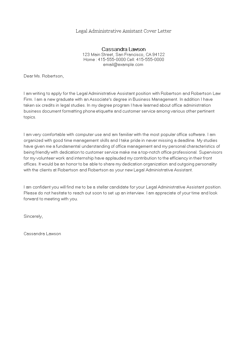legal administrative assistant cover letter examples
