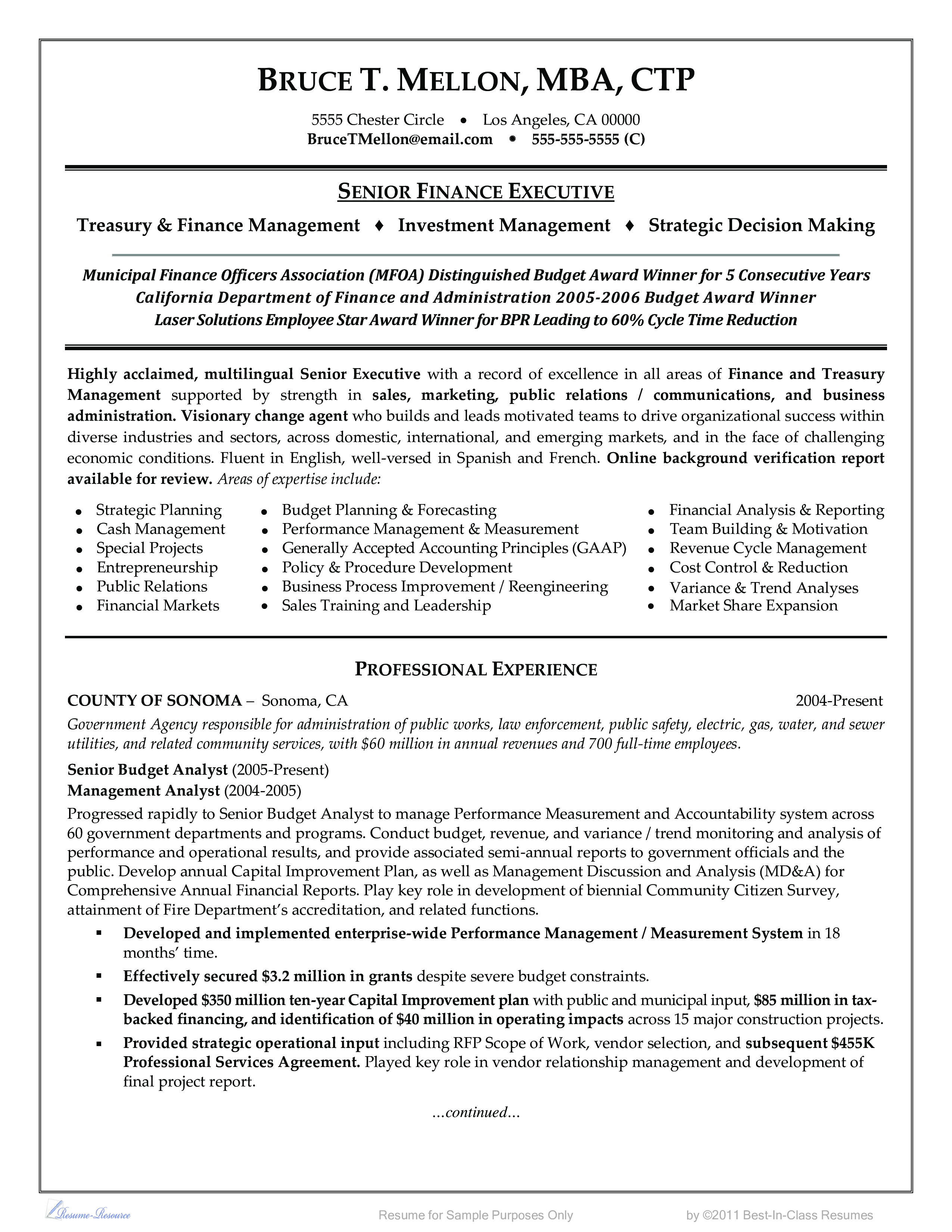 Finance Officer Resume Example Templates at