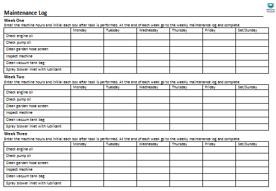 Machinery Equipment Maintenance Log Spreadsheet Templates At 