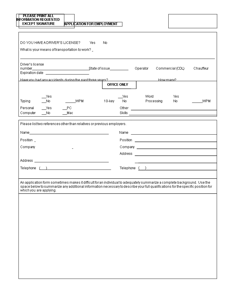 Sample Basic Job Application Form 