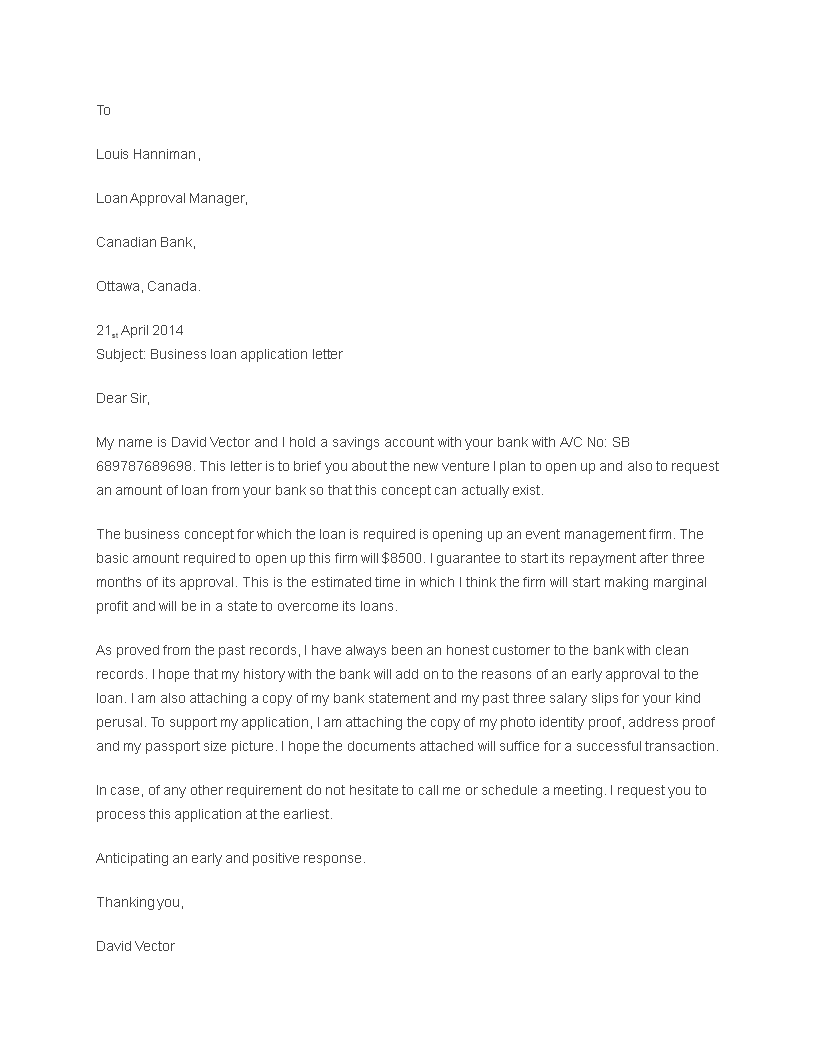 application letter for the loan