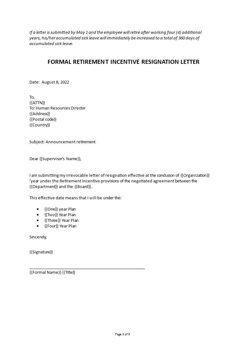 Standard Retirement Resignation Letter Templates at