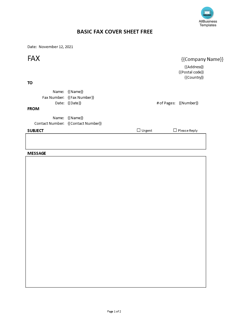basic fax cover sheet free Hauptschablonenbild
