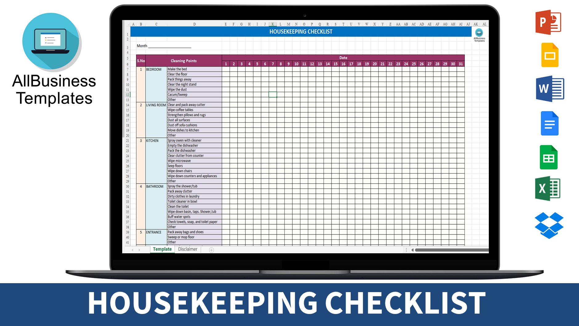 Housekeeping Checklist Excel Templates At Allbusinesstemplates