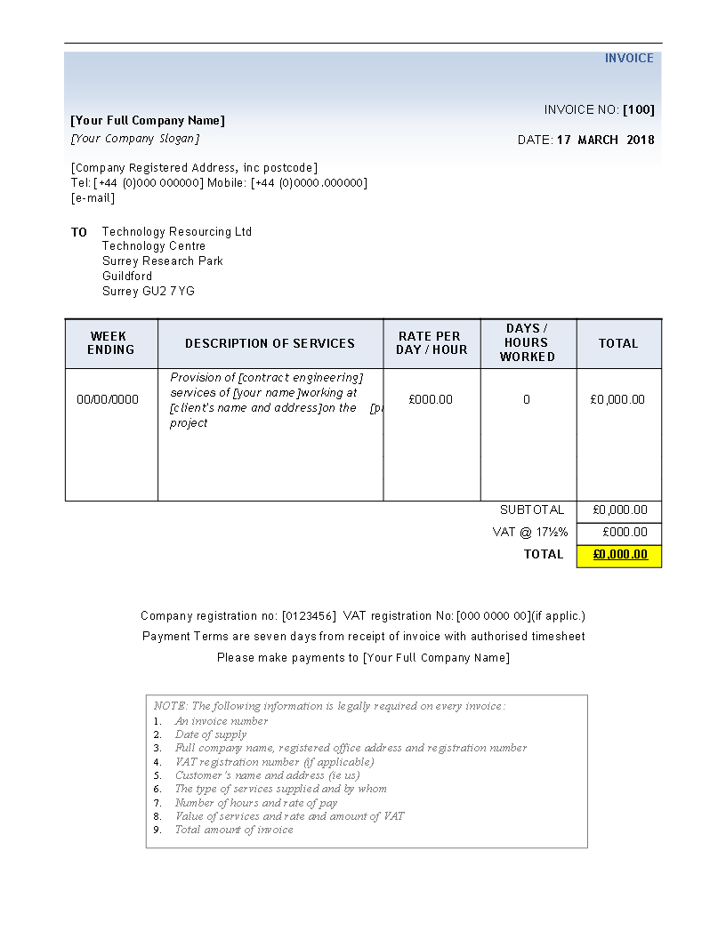Project Service Invoice Word Templates at