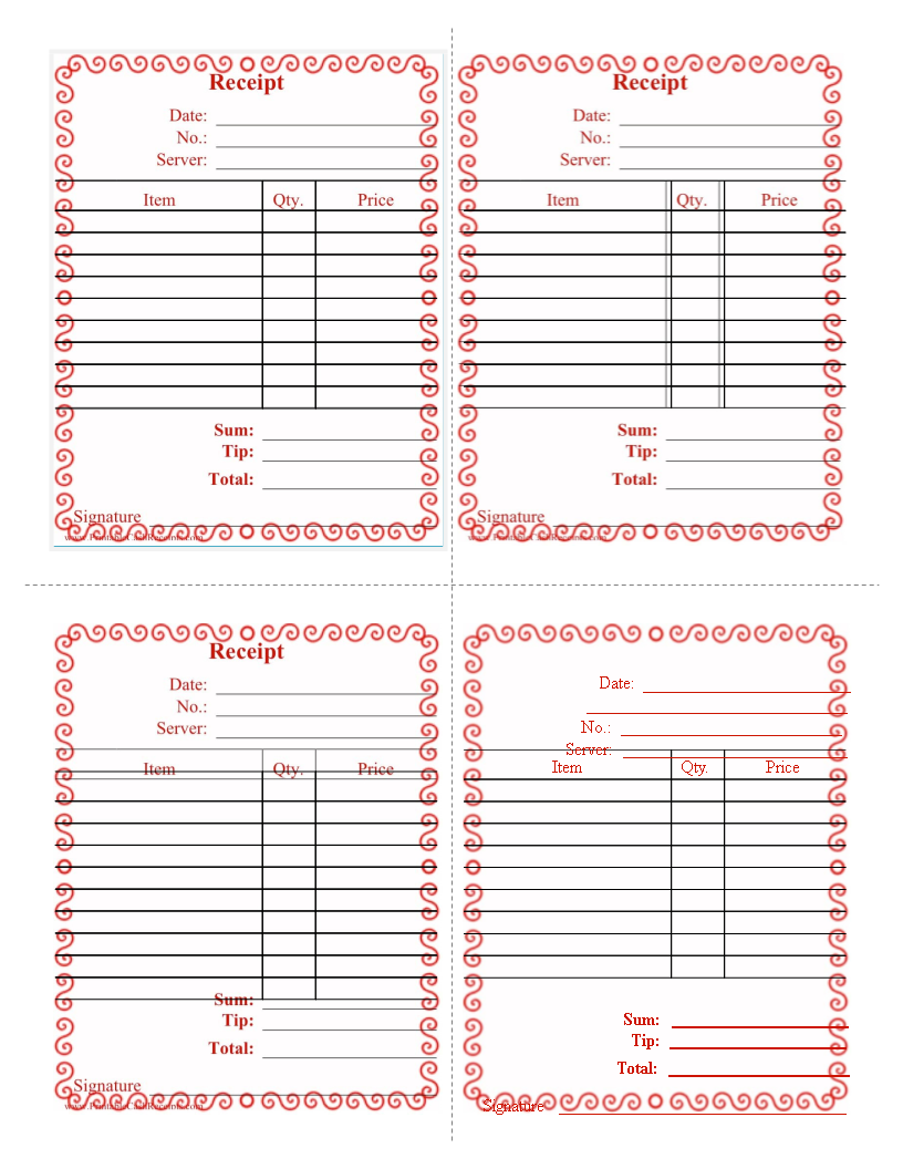 Printable Restaurant Receipt Templates At Allbusinesstemplates