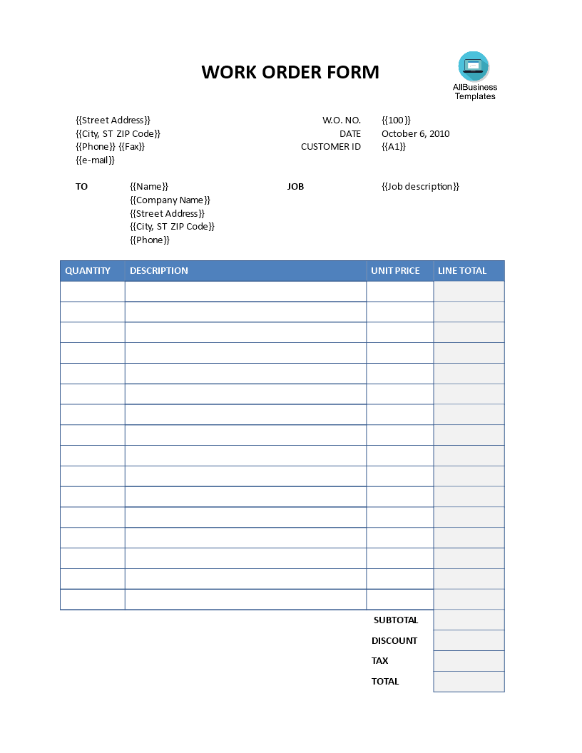 Blank Fillable Work Order Form Printable Forms Free Online