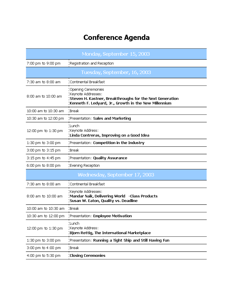 Professional Conference Agenda Templates at allbusinesstemplates com