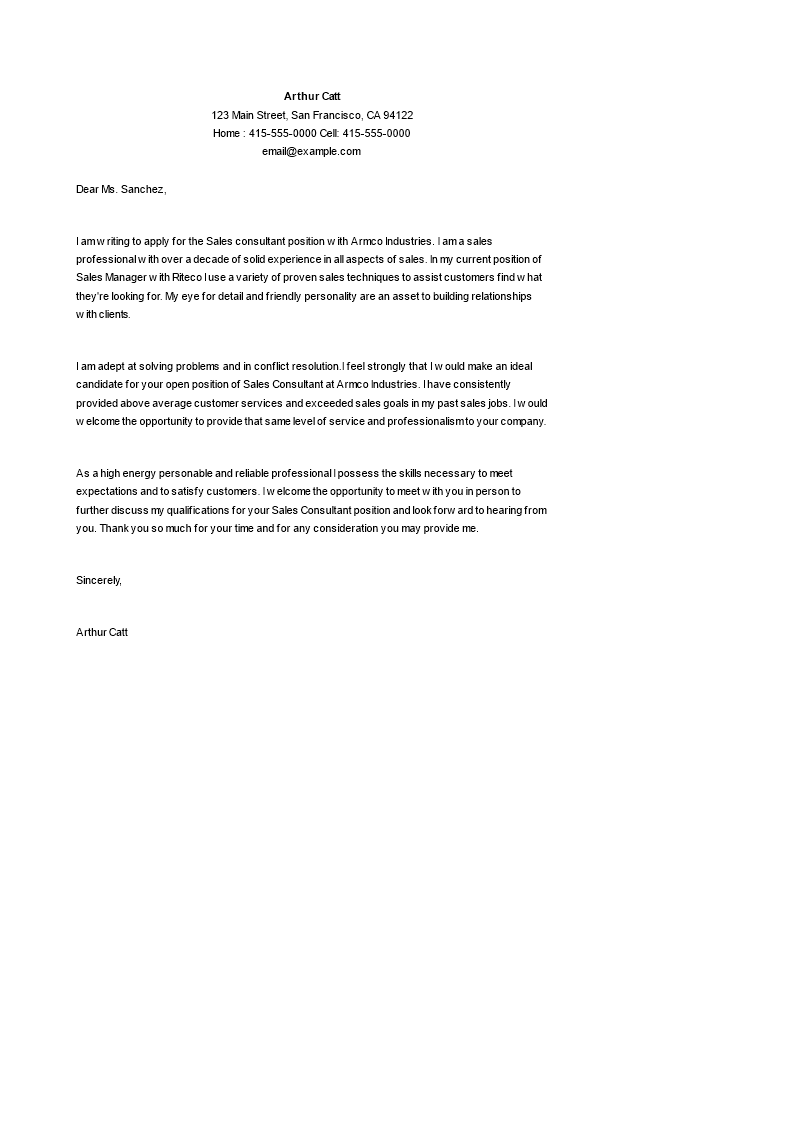 cover letter for business consultant
