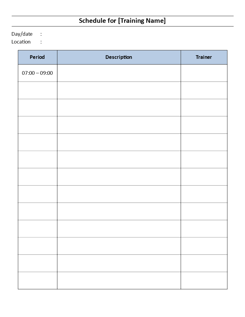 Training Schedule Template Templates At Allbusinesstemplates