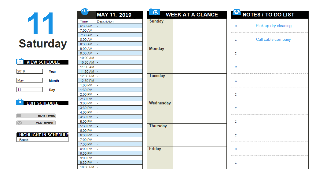 10 Excel Daily Planner Template Excel Templates Vrogue