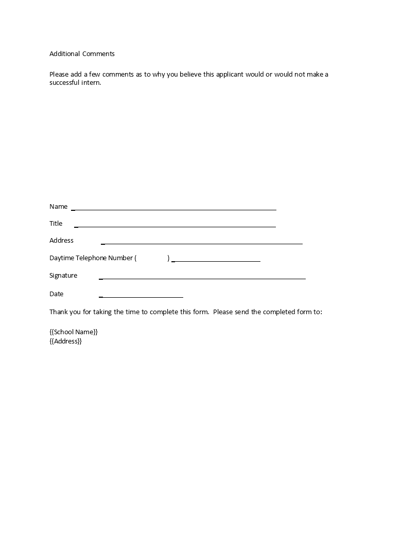 Internship Reference Letter Form | Templates at allbusinesstemplates.com