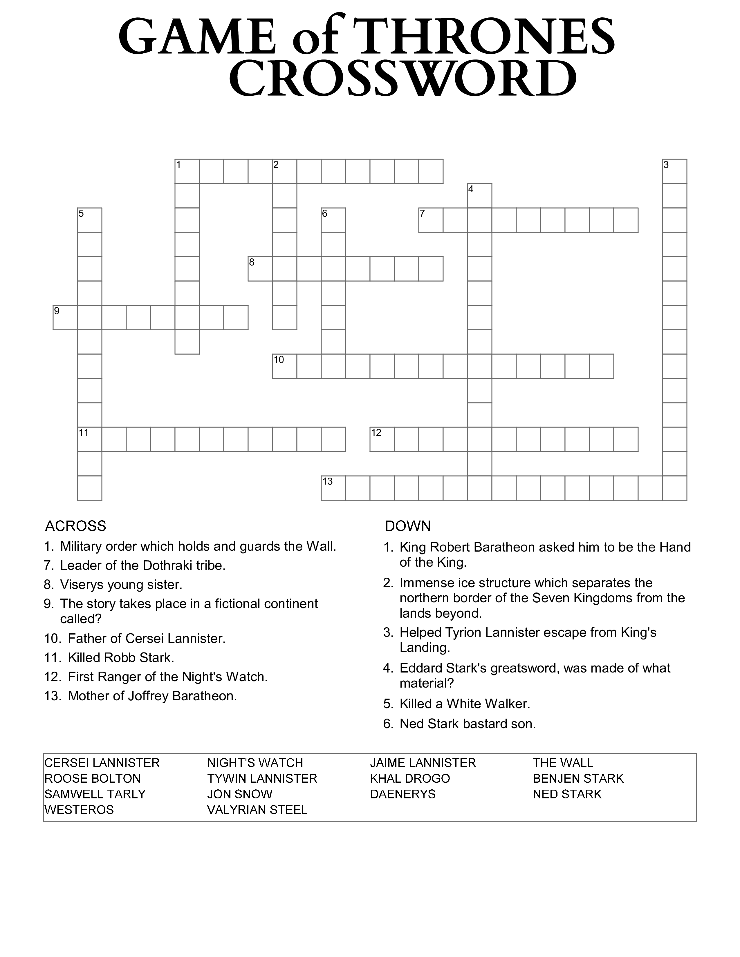 game of thrones crossword voorbeeld afbeelding 
