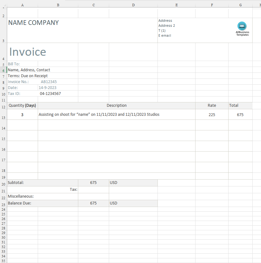 Photography invoice template 模板