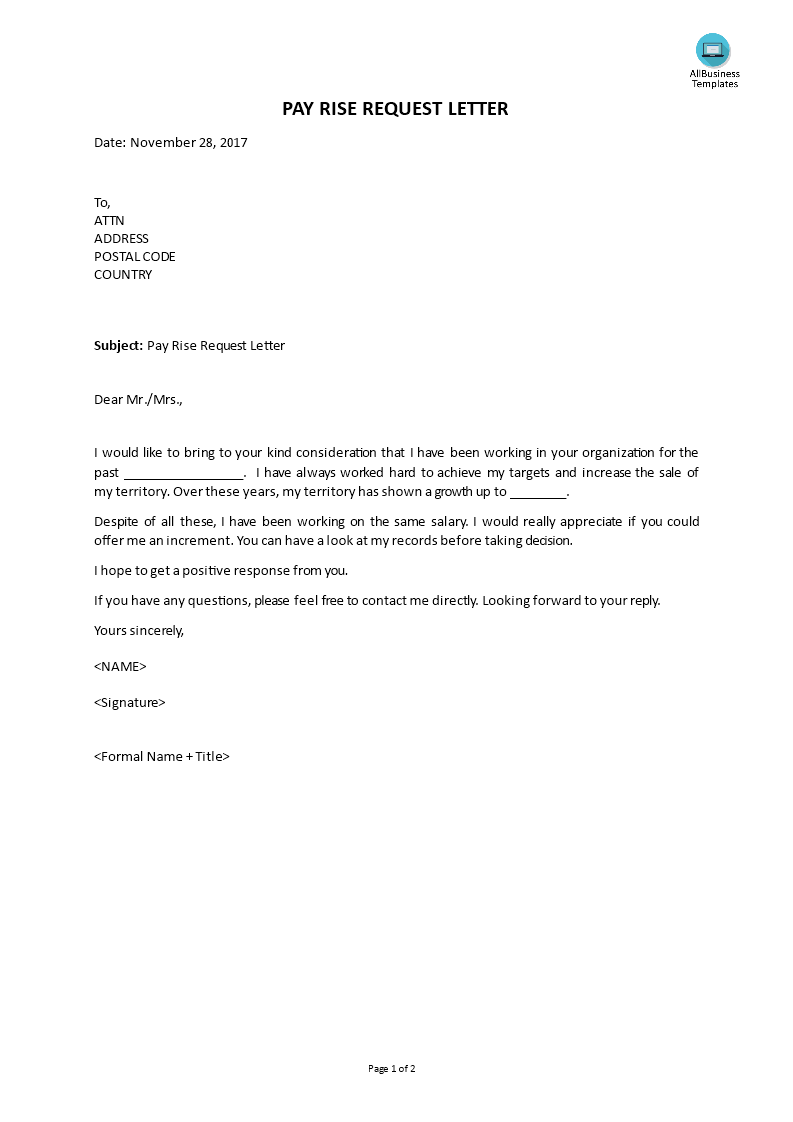 pay rise request letter template