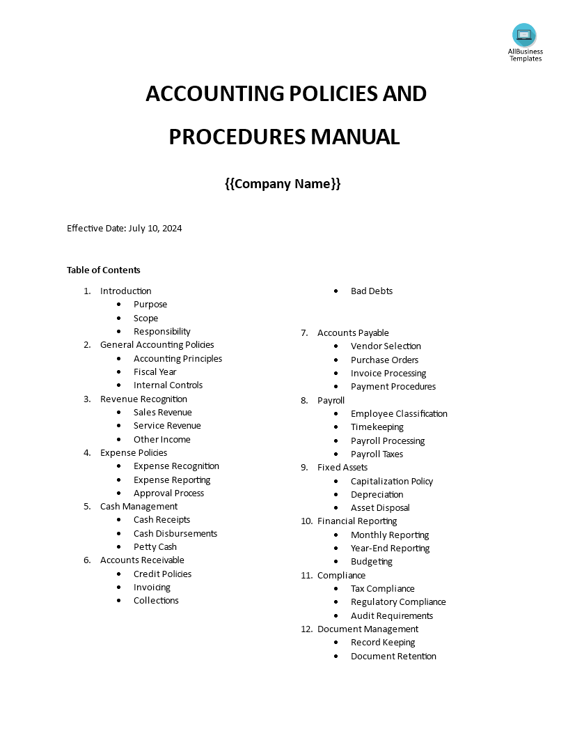 accounting policies and procedures manual voorbeeld afbeelding 