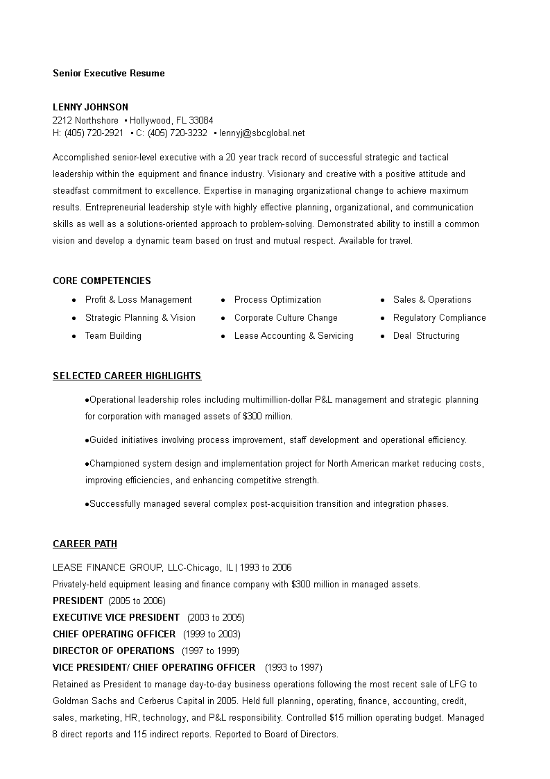 Senior Executive CV Example Templates At Allbusinesstemplates