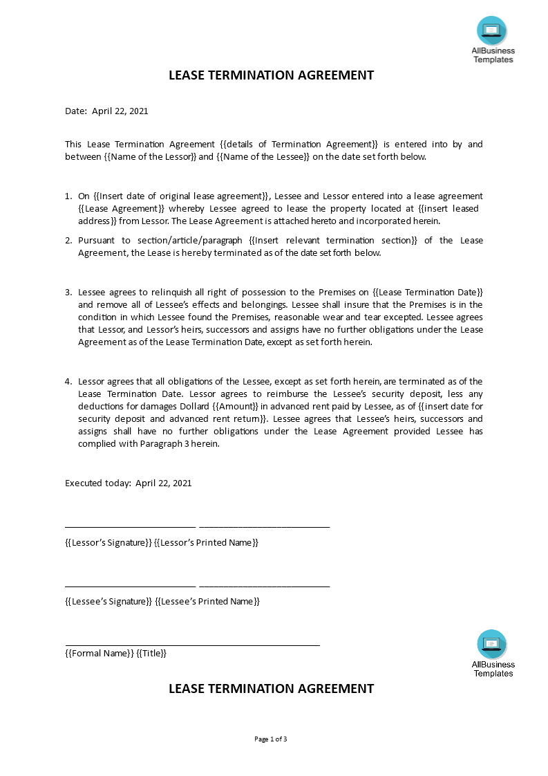 Lease Termination Agreement Templates at