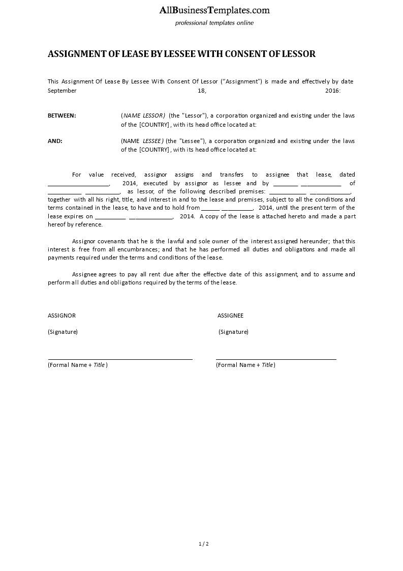notice of assignment of the lease