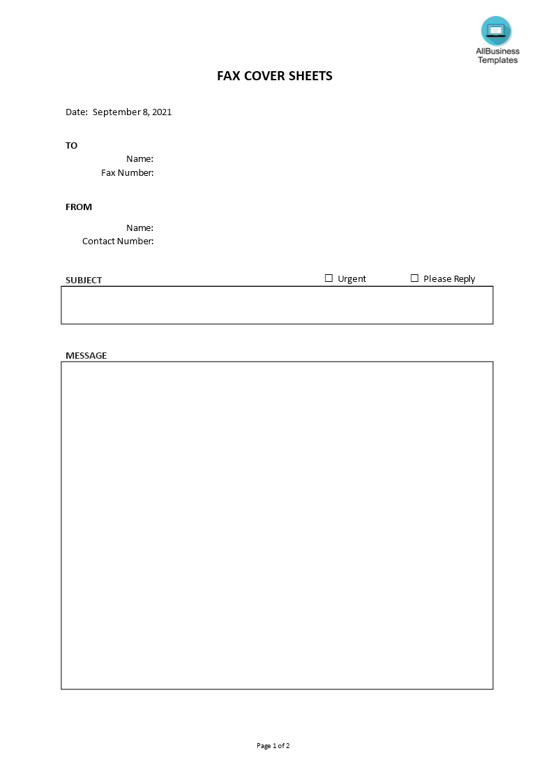 fax cover sheets voorbeeld afbeelding 
