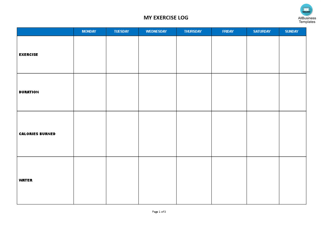 Weekly Exercise Log Templates At Allbusinesstemplates