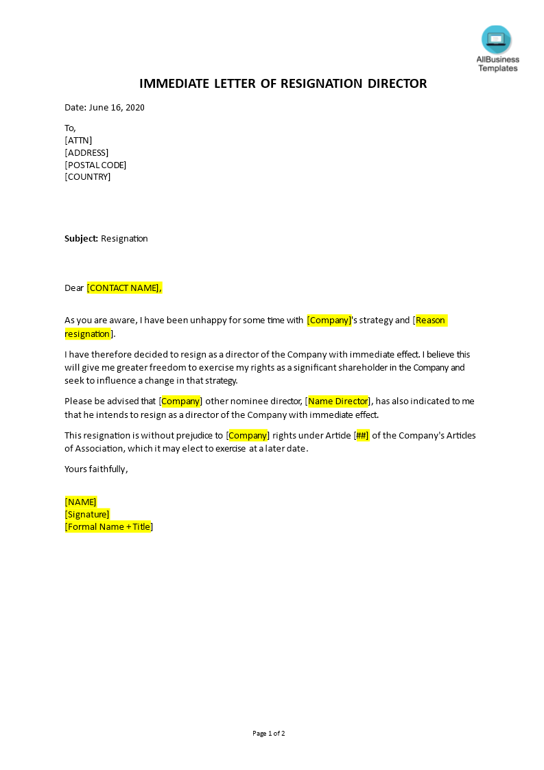 Format Of Immediate Resignation Letter Sample Resignation Letter 