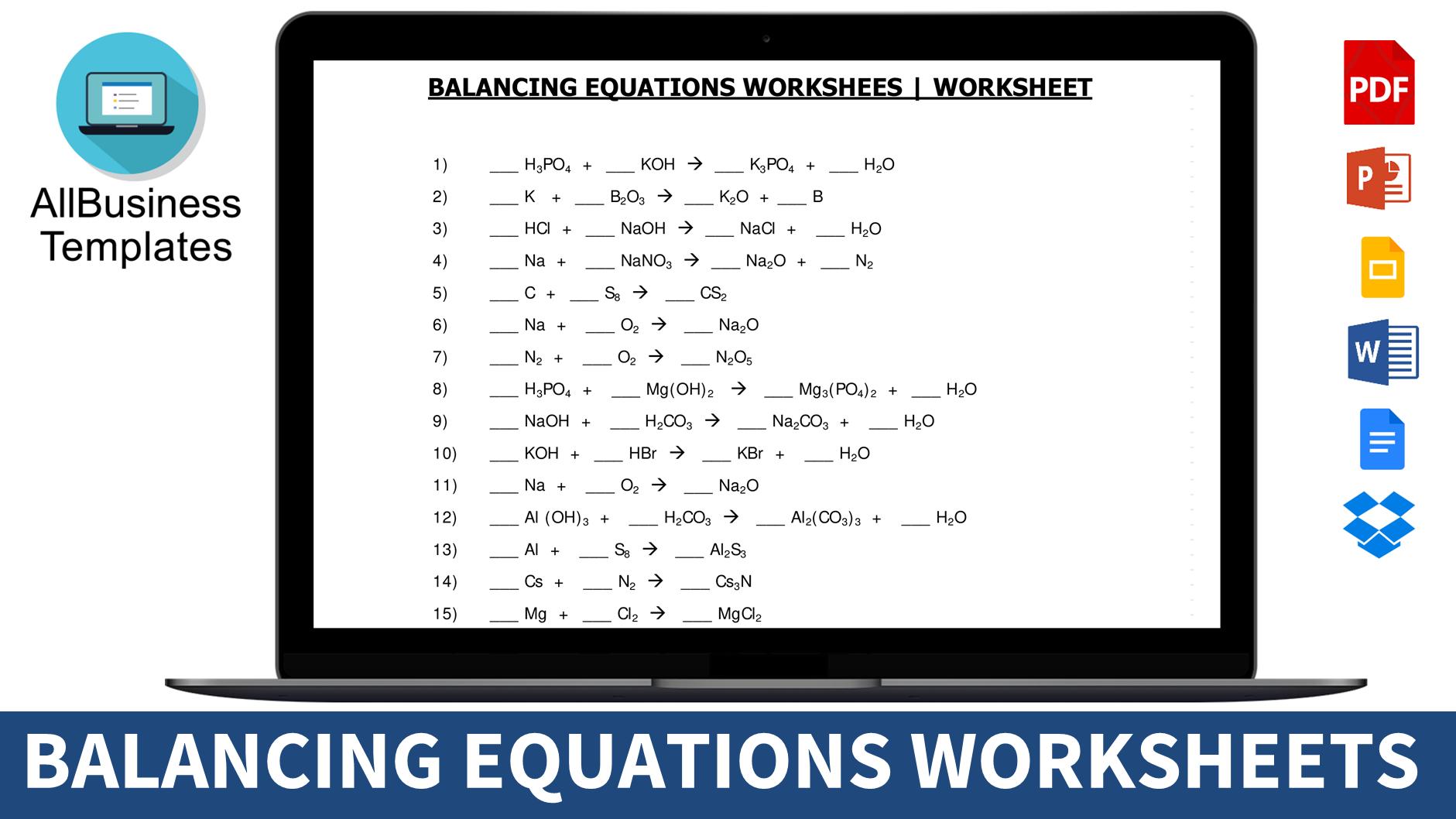 balancing equations worksheet template
