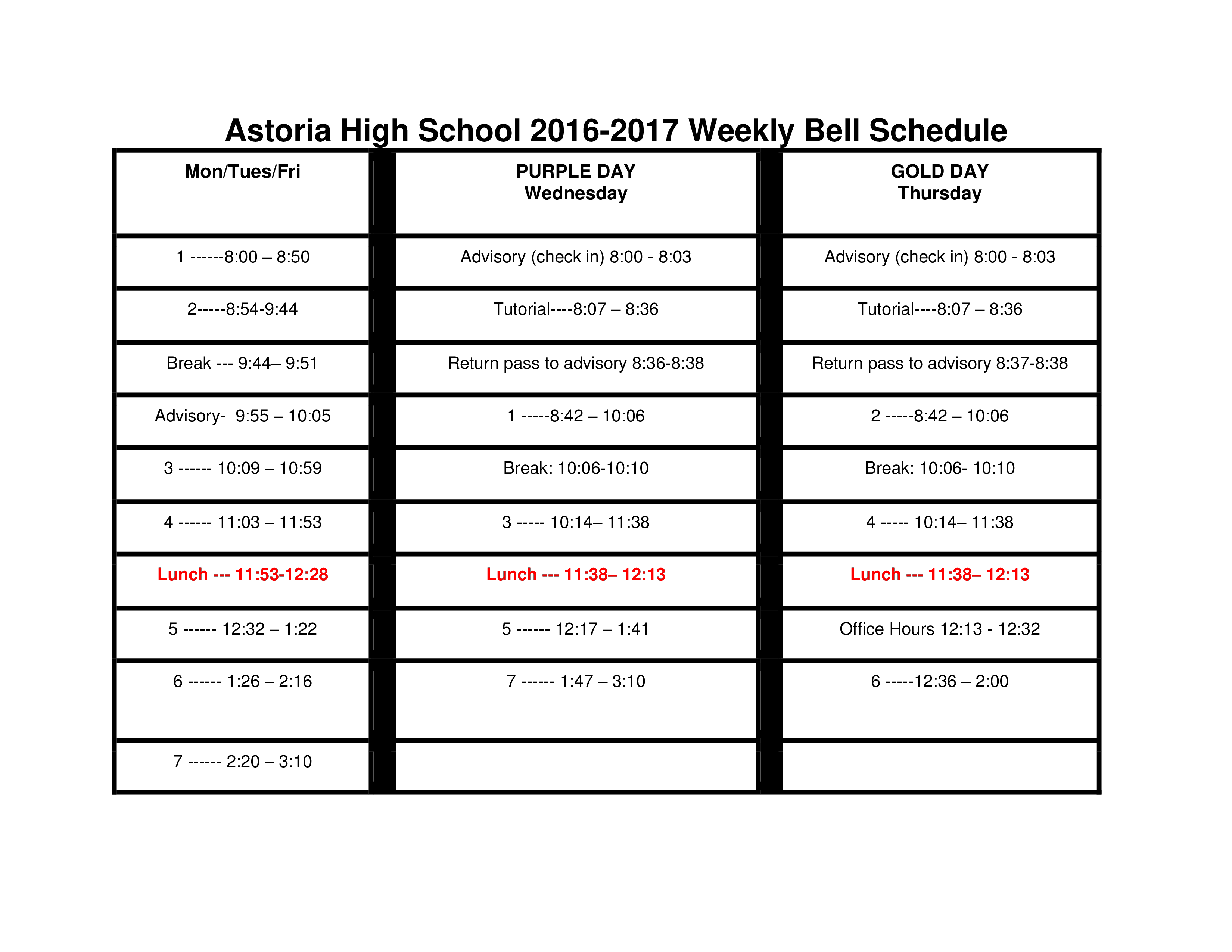  Weekly School Schedule Example Allbusinesstemplates