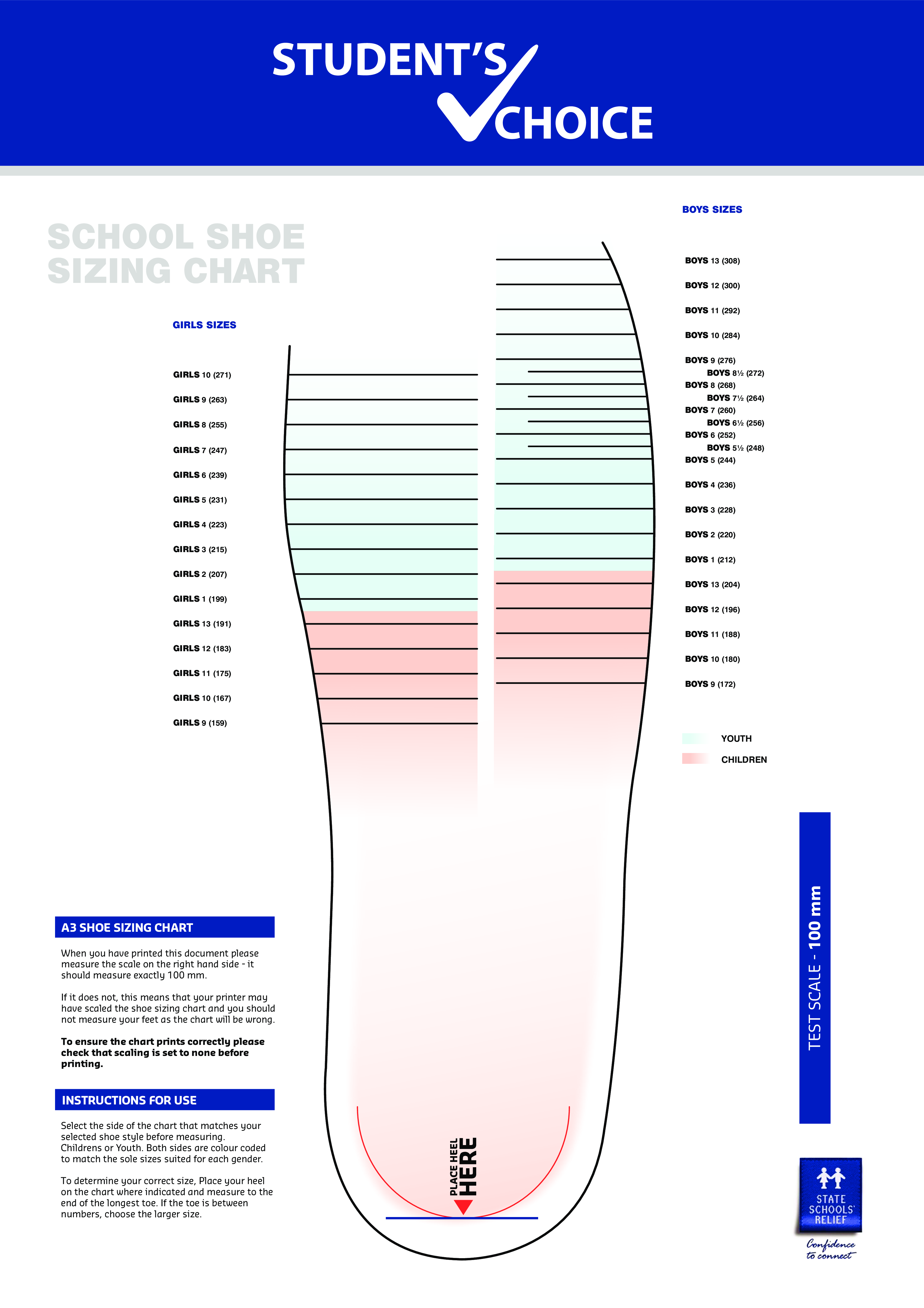 Download Printable School Shoe Size Chart | Templates at allbusinesstemplates.com
