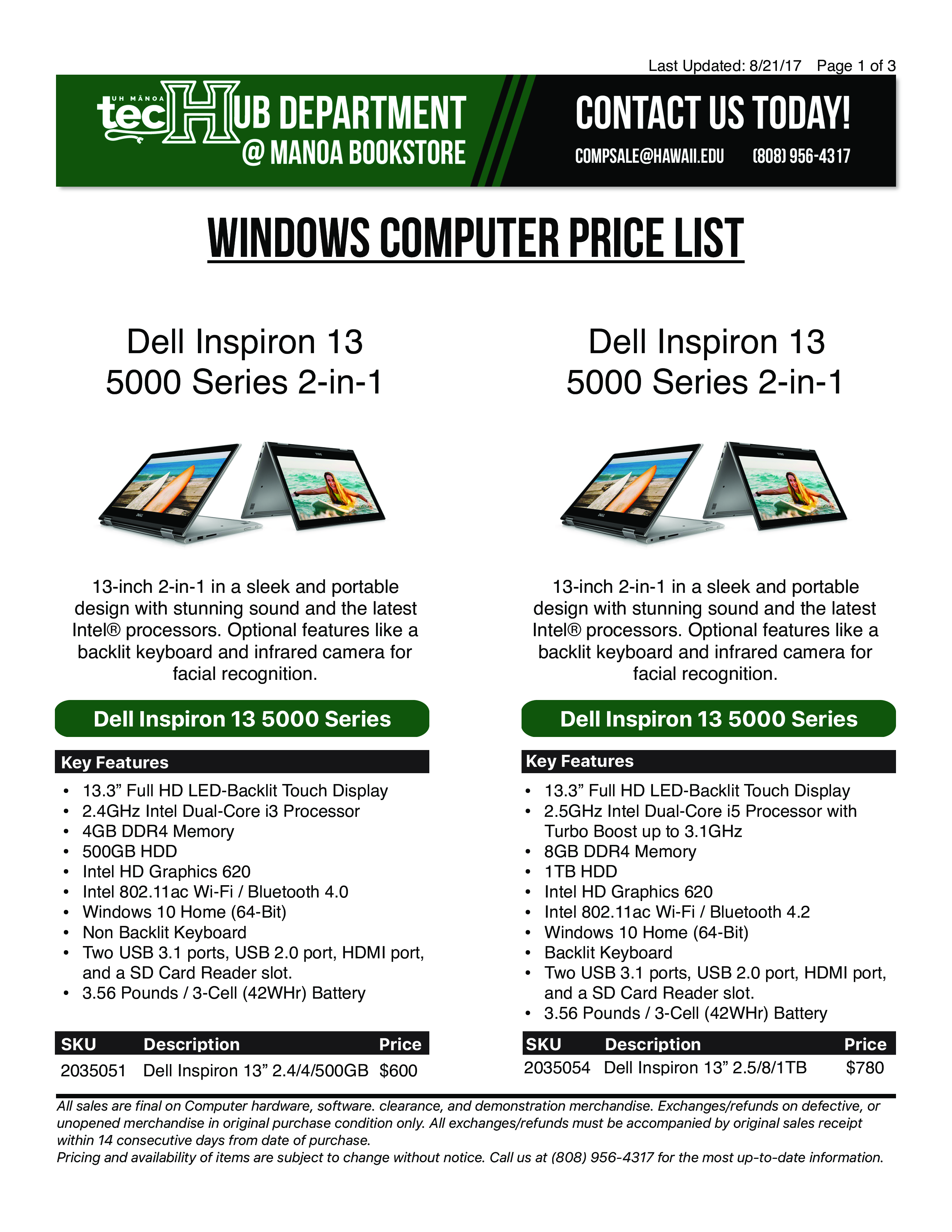 windows computers price list template