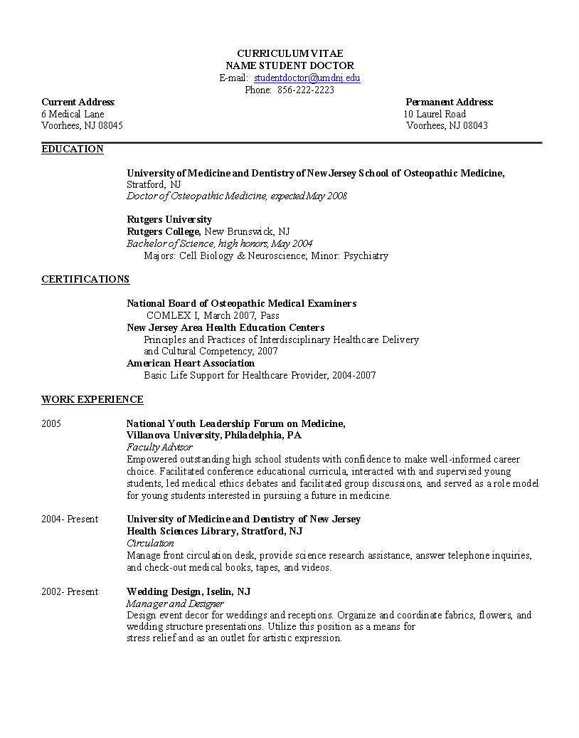 Cv Template Medical Doctor Cvtemplate Doctor Medical Template Job 