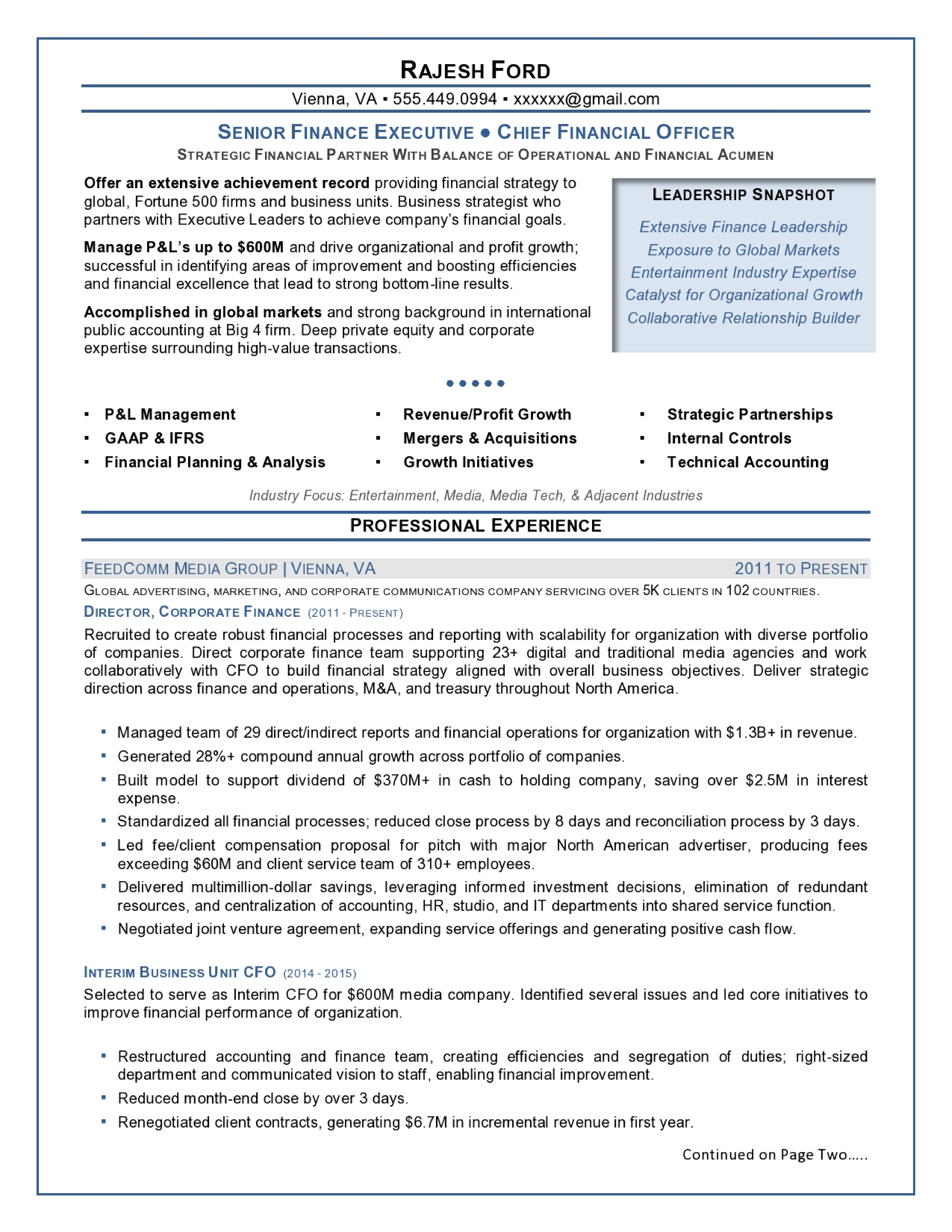 Senior Finance Executive Curriculum Vitae Template Templates At 